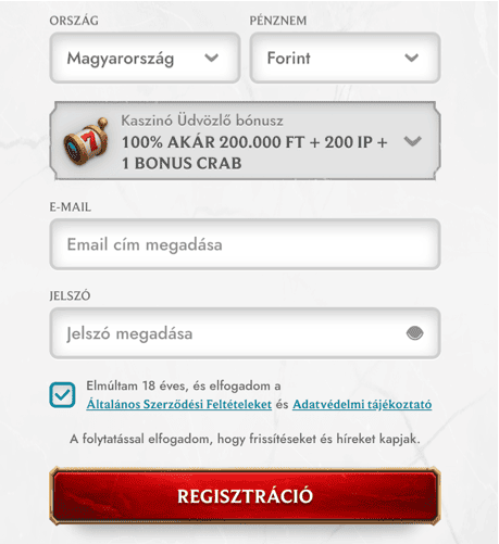 Registration at Myempire casino